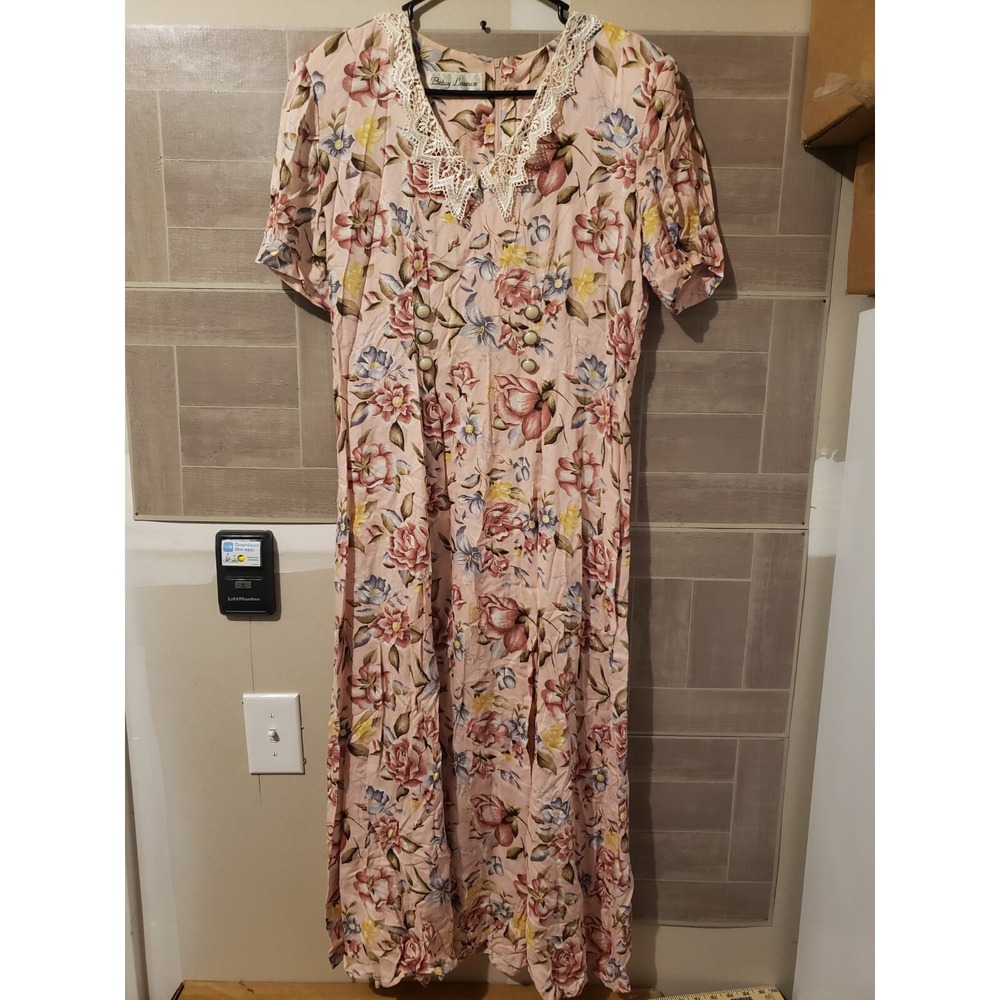Vintage Betsy Lauren Lace Lined Dress Pink Floral Flowers